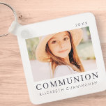 Simple Modern Chic Custom First Communion Photo Key Ring<br><div class="desc">Design is composed of modern chic typography with sans serif and serif font. Add a custom photo of your son/daughter and year.</div>