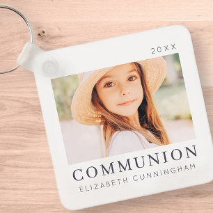 Simple Modern Chic Custom First Communion Photo Key Ring