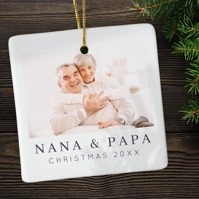 Simple Modern Chic Custom Grandma Photo Holiday Ceramic Ornament (Creator Uploaded)