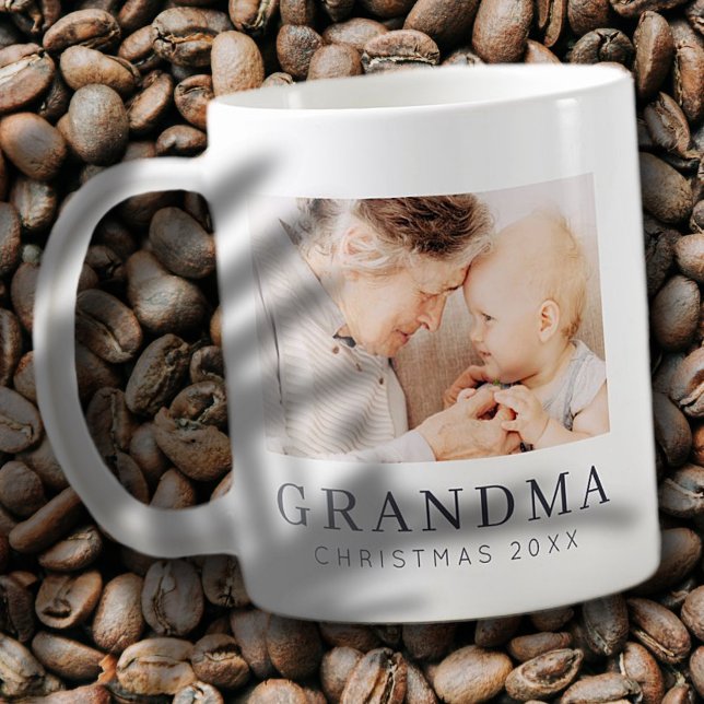 Simple Modern Chic Custom Grandma Photo Holiday Coffee Mug (Creator Uploaded)