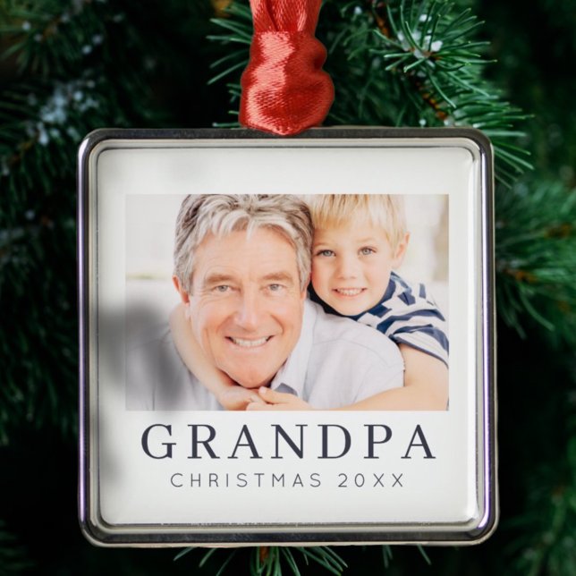 Simple Modern Chic Custom Grandpa Photo Holiday Metal Tree Decoration (Creator Uploaded)