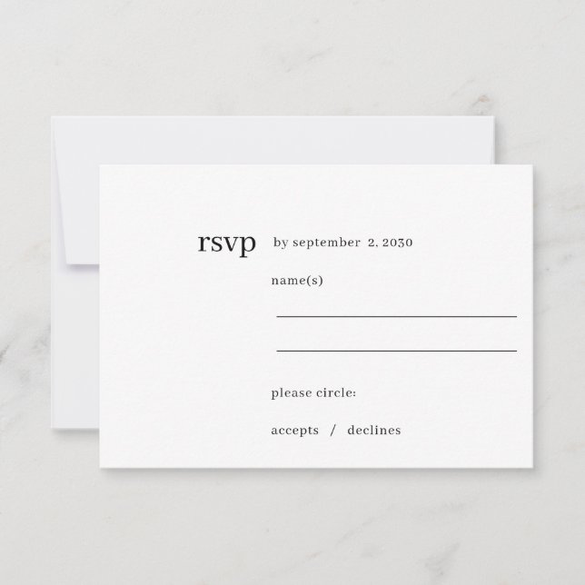 Simple Modern Chic Formal Black Typography Wedding RSVP Card (Front)