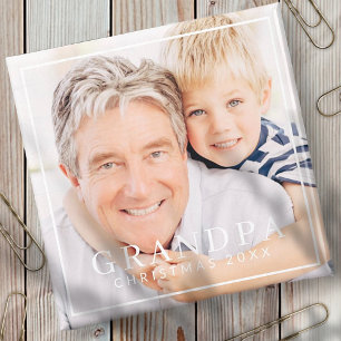 Simple Modern Chic Frame Grandpa Photo Holiday Magnet