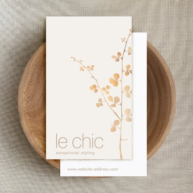 Simple Modern Chic Gold Leaves Branch Business Card (Creator Uploaded)