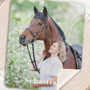 Simple Modern Chic Personalised Pet Horse Photo Sherpa Blanket