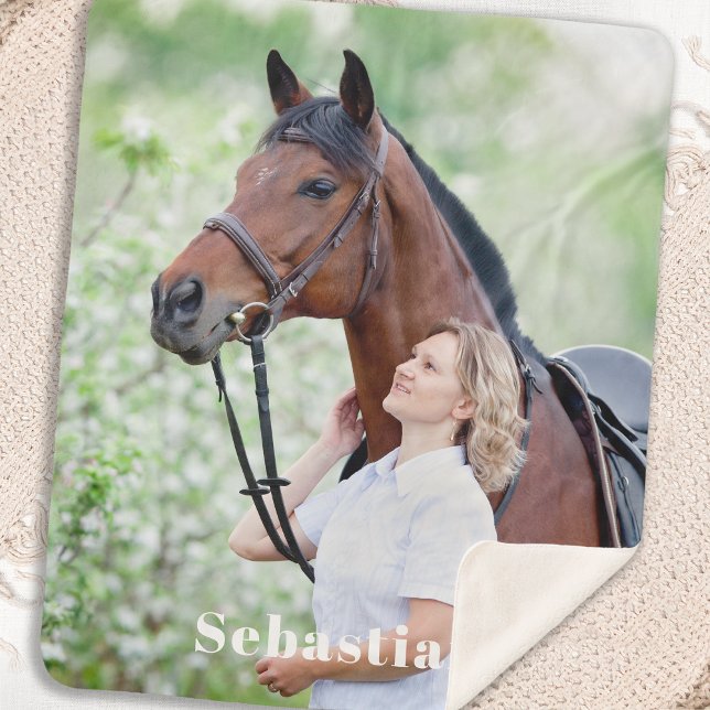 Simple Modern Chic Personalised Pet Horse Photo Sherpa Blanket (Creator Uploaded)