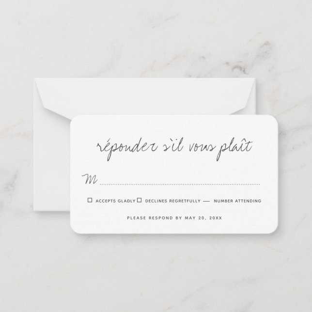 Simple Modern Chic Wedding No Meal Option RSVP Card (Front)