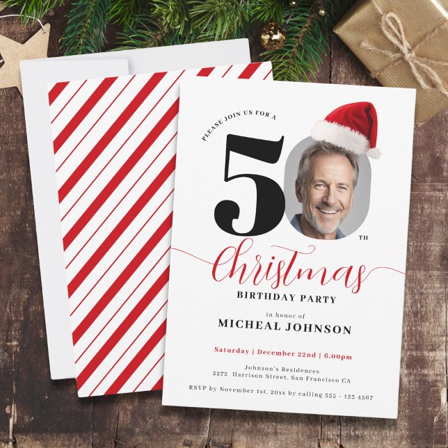 Simple Modern Christmas 50th Birthday Party Invitation (Simple Modern Christmas 50th Birthday Party Invitation)