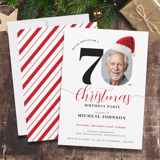 Simple Modern Christmas 70th Birthday Party Invitation (Simple Modern Christmas 70th Birthday Party Invitation)