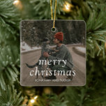 Simple Modern Christmas Ceramic Ornament<br><div class="desc">Modern Christmas ornament with "merry christmas" in a simple serif font over your favourite photo.</div>