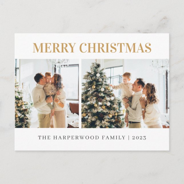 Simple Modern Christmas Family Two Photo Holiday Postcard (Front)