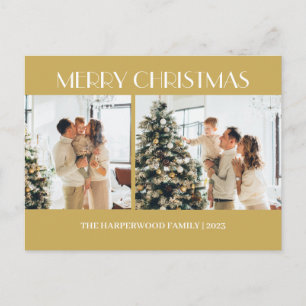 Simple Modern Christmas Family Two Photo Holiday Postcard
