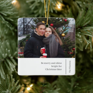 Simple Modern Christmas   Modern Family Photo Ceramic Ornament