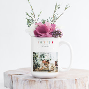 Simple Modern Christmas Photo   Joyful Holiday Coffee Mug