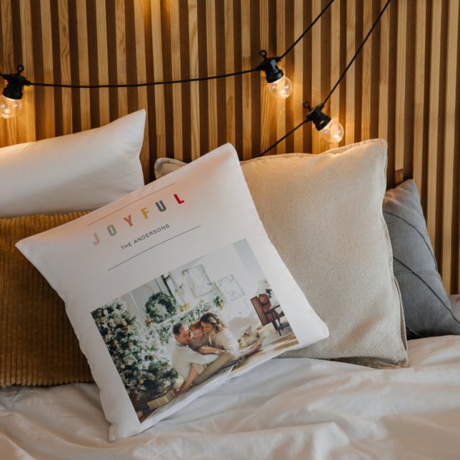 Simple Modern Christmas Photo | Joyful Holiday Cushion (Creator Uploaded)