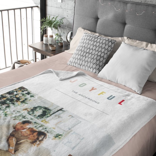 Simple Modern Christmas Photo | Joyful Holiday Fleece Blanket (Creator Uploaded)