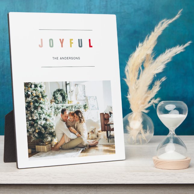 Simple Modern Christmas Photo | Joyful Holiday Plaque (Side)