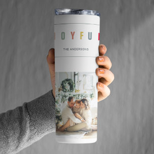 Simple Modern Christmas Photo   Joyful Holiday Thermal Tumbler