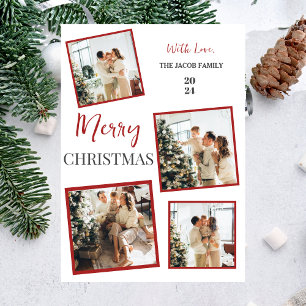 Simple modern Christmas Tree Family 4 Photo Holiday Card