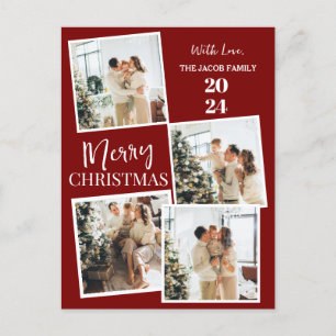 Simple modern Christmas Tree Family 4 Photo Holiday Postcard