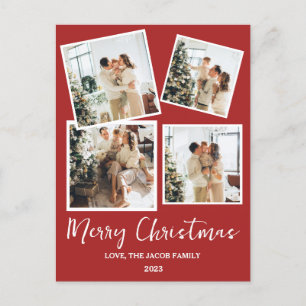 Simple modern Christmas Tree Family 4 Photo Holiday Postcard