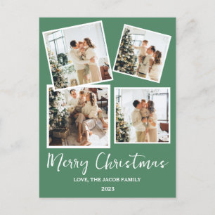 Simple modern Christmas Tree Family 4 Photo Holiday Postcard