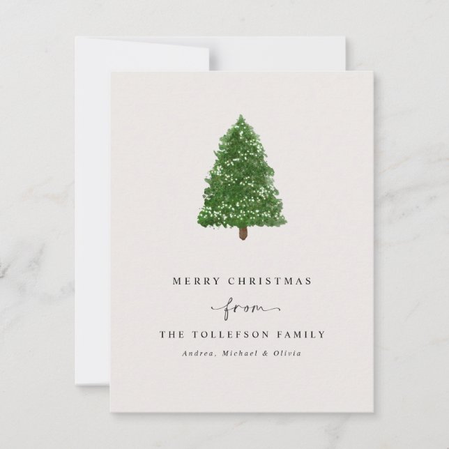 Simple Modern Christmas Tree Non Photo Holiday Card (Front)