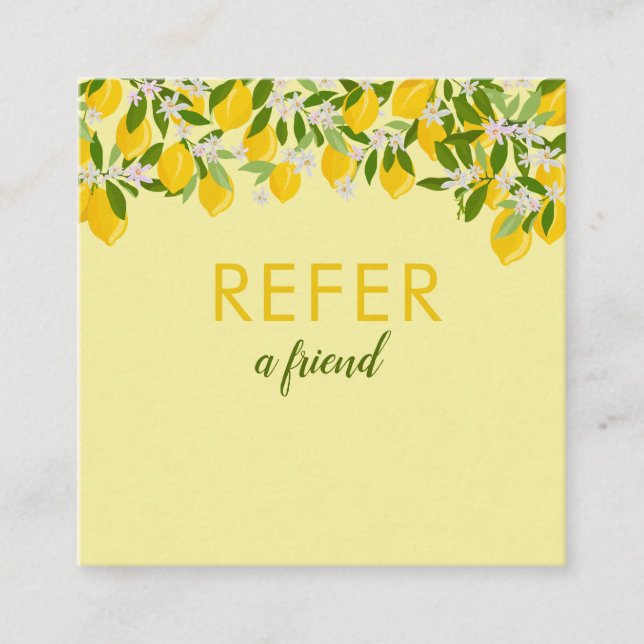 Simple Modern Citrus Lemons Greenery Referral Card (Front)