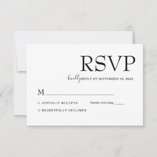 Simple Modern Classic Black and White Wedding RSVP Card
