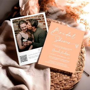 Simple Modern Classic Bridal Shower QR Code Photo Invitation