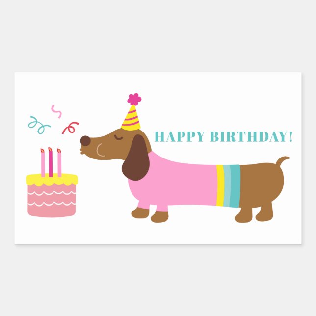 Simple Modern Classic Cute Dog Happy Birthday  Rectangular Sticker (Front)