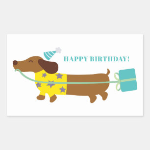 Simple Modern Classic Happy Birthday Cute Dog Rectangular Sticker
