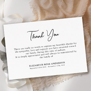 Simple Modern Classic Memorial Sympathy Funeral Thank You Card