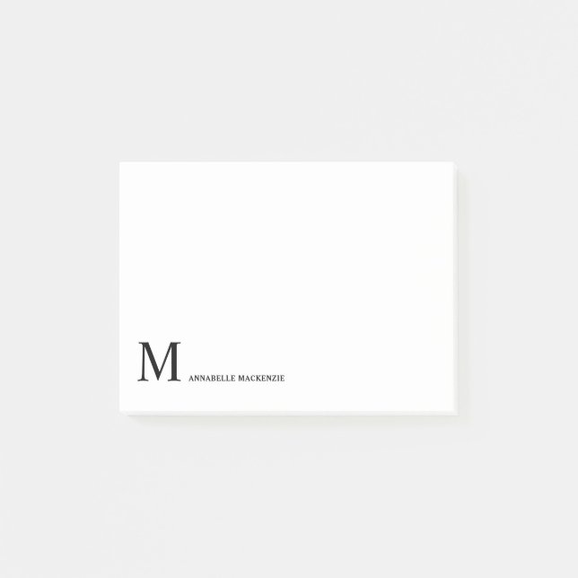 Simple Modern Classic Minimalist Black Monogram Post-it Notes (Front)