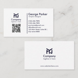 Simple Modern Clean White Bold Geometric Blue Business Card