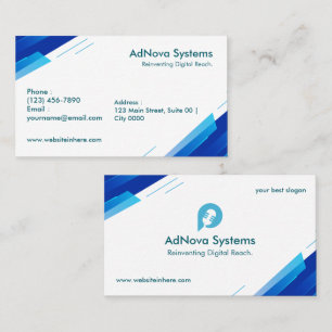 Simple Modern Clean White Bold Geometric Blue Business Card