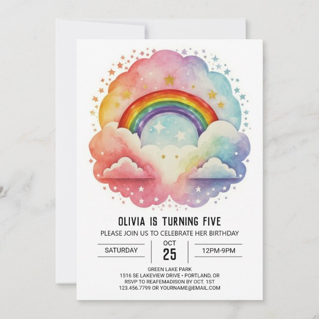 Simple Modern Clouds Girl Birthday Invitation (Front)