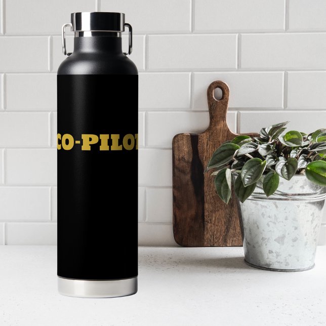 Simple Modern CO-PILOT Typography, Gold, Black Water Bottle (Creator Uploaded)