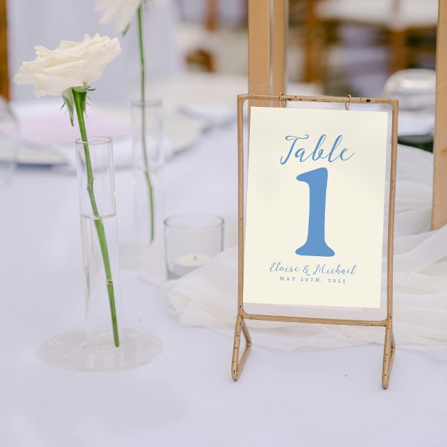 Simple Modern Coastal Wedding Reception Table Number (Add a refined and organized touch to your reception with this Modern Blue Table Number!)