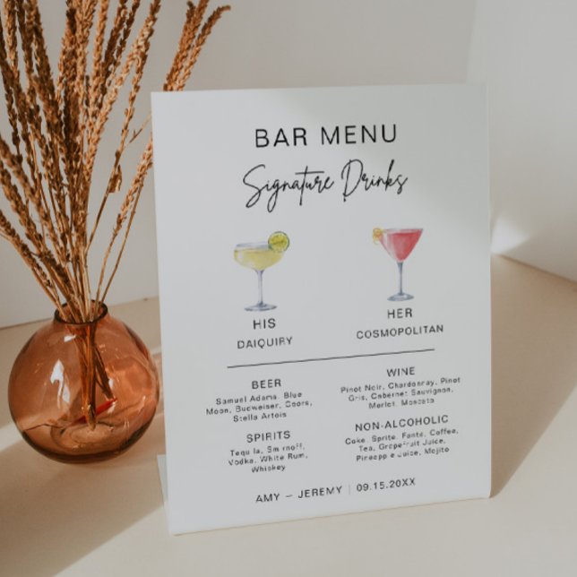 Simple Modern Cocktail Signature Drink Bar Menu Pedestal Sign (Creator Uploaded)