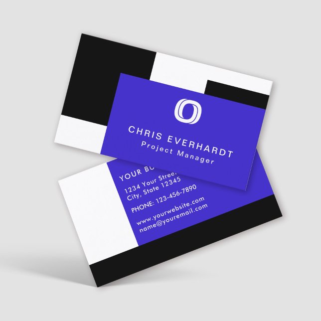 Simple Modern Colour Block Blue, Black and White Business Card (Creator Uploaded)
