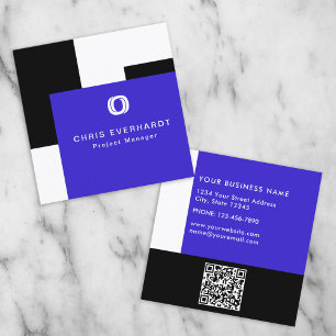 Simple Modern Colour Block Blue, Black and White Square Business Card