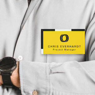 Simple Modern Colour Block Yellow White and Black Name Tag