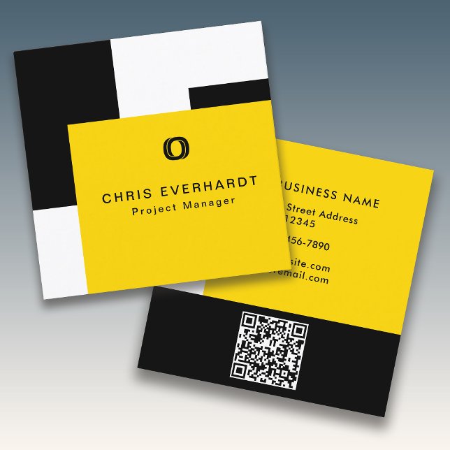 Simple Modern Colour Block Yellow White and Black Square Business Card (Creator Uploaded)