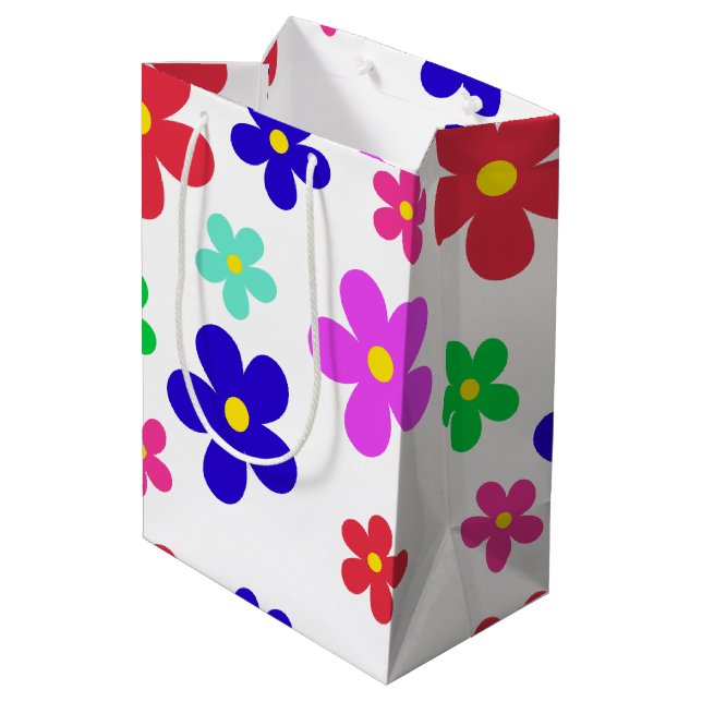 Simple Modern Colourful daisy flowers birthday par Medium Gift Bag (Back Angled)