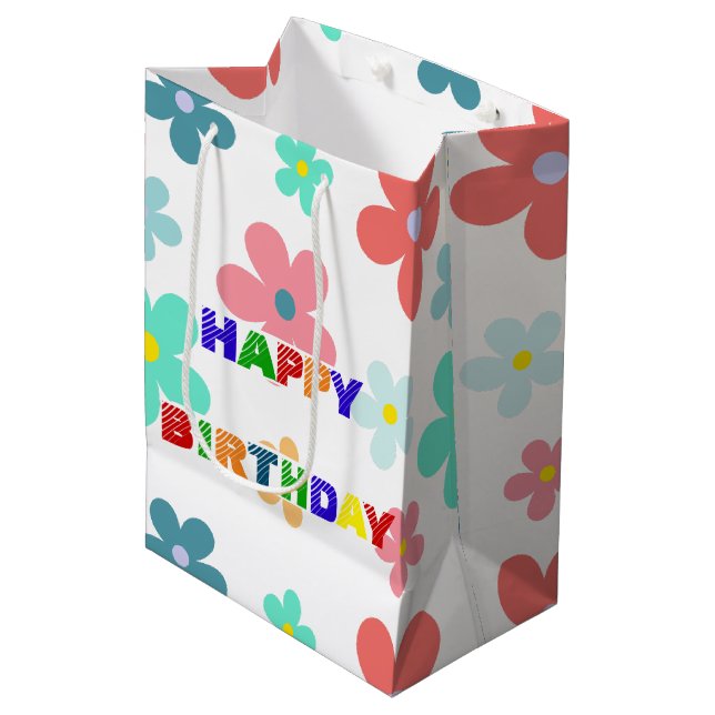 Simple Modern Colourful daisy flowers birthday par Medium Gift Bag (Front Angled)