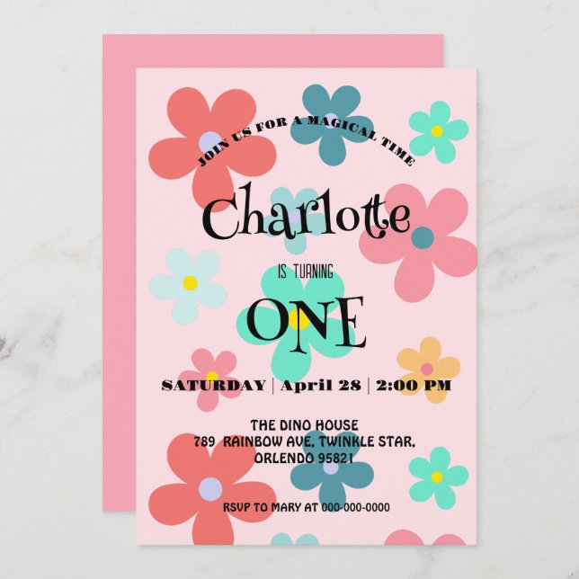 Simple Modern Colourful daisy flowers birthday par Save The Date (Front/Back)