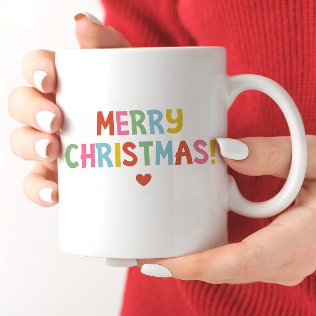 Simple Modern Colourful Merry Christmas Two-Tone Coffee Mug (A cute merry Christmas mug with colorful modern typography.)