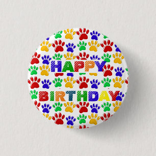 Simple Modern colourful Paw Pet birthday party 3 Cm Round Badge