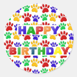 Simple Modern colourful Paw Pet birthday party Classic Round Sticker